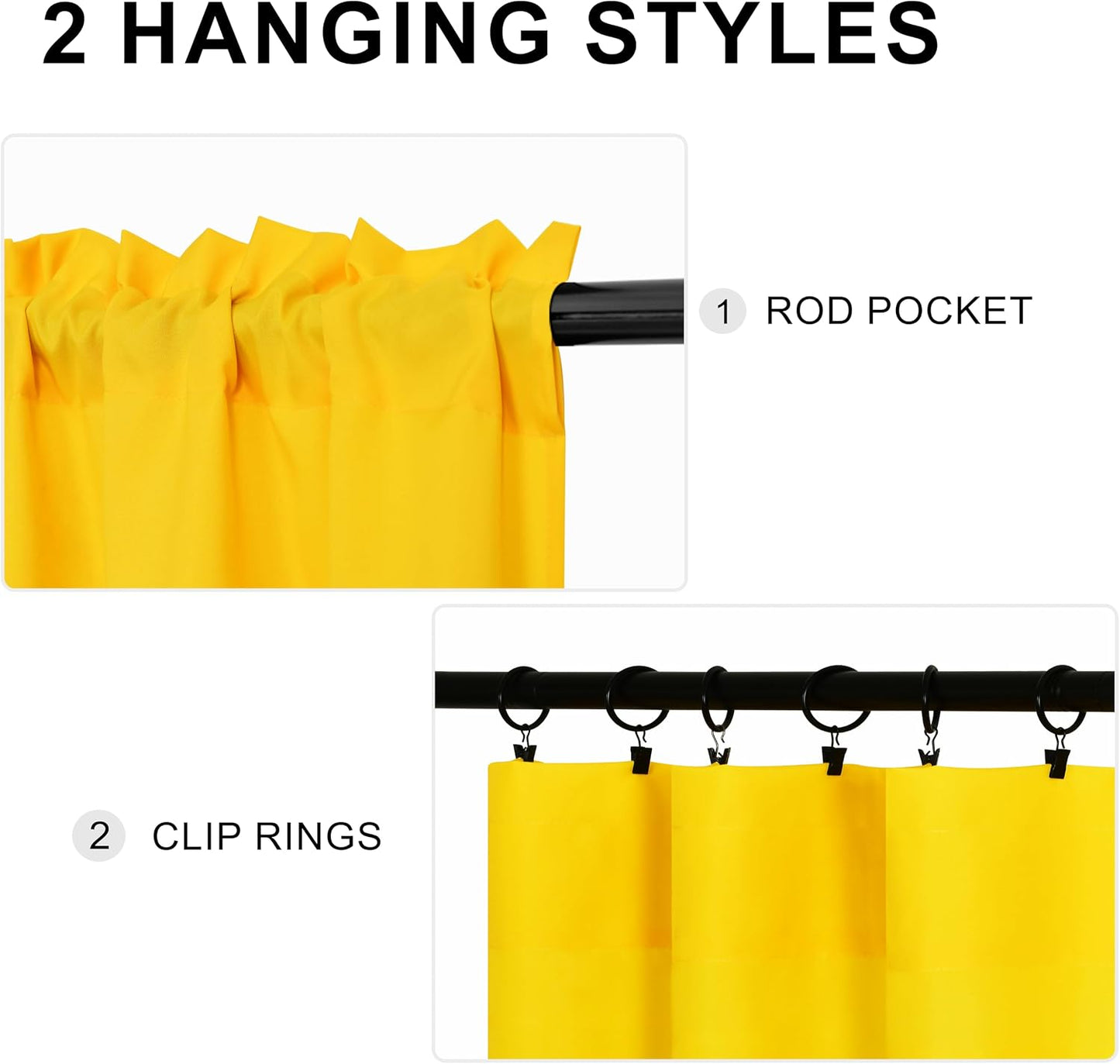 DWCN Valance Curtains for Living Room, Kitchen Valances Solid Short Topper, Rod Pocket Bathroom/Basement Curtain for Window Treatment, 1 Panel, 42 X 12 Inch, Yellow
