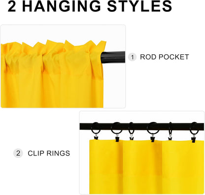 DWCN Valance Curtains for Living Room, Kitchen Valances Solid Short Topper, Rod Pocket Bathroom/Basement Curtain for Window Treatment, 1 Panel, 42 X 12 Inch, Yellow