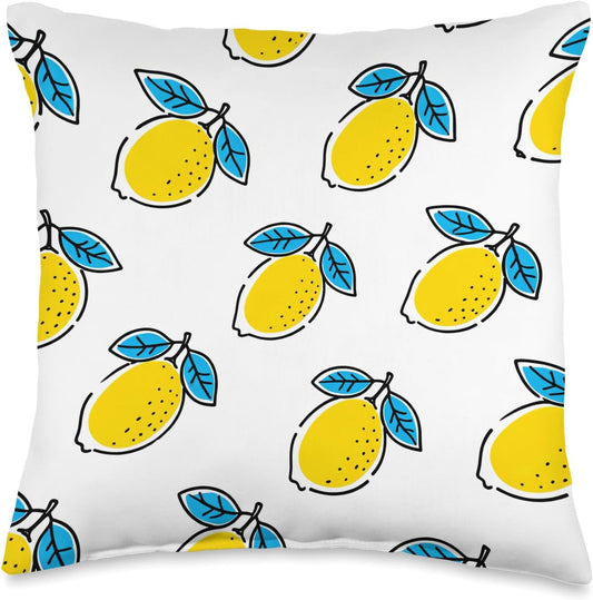 Minimalist Lemon Yellow Summer Art Citrus Fruit Pattern Throw Pillow