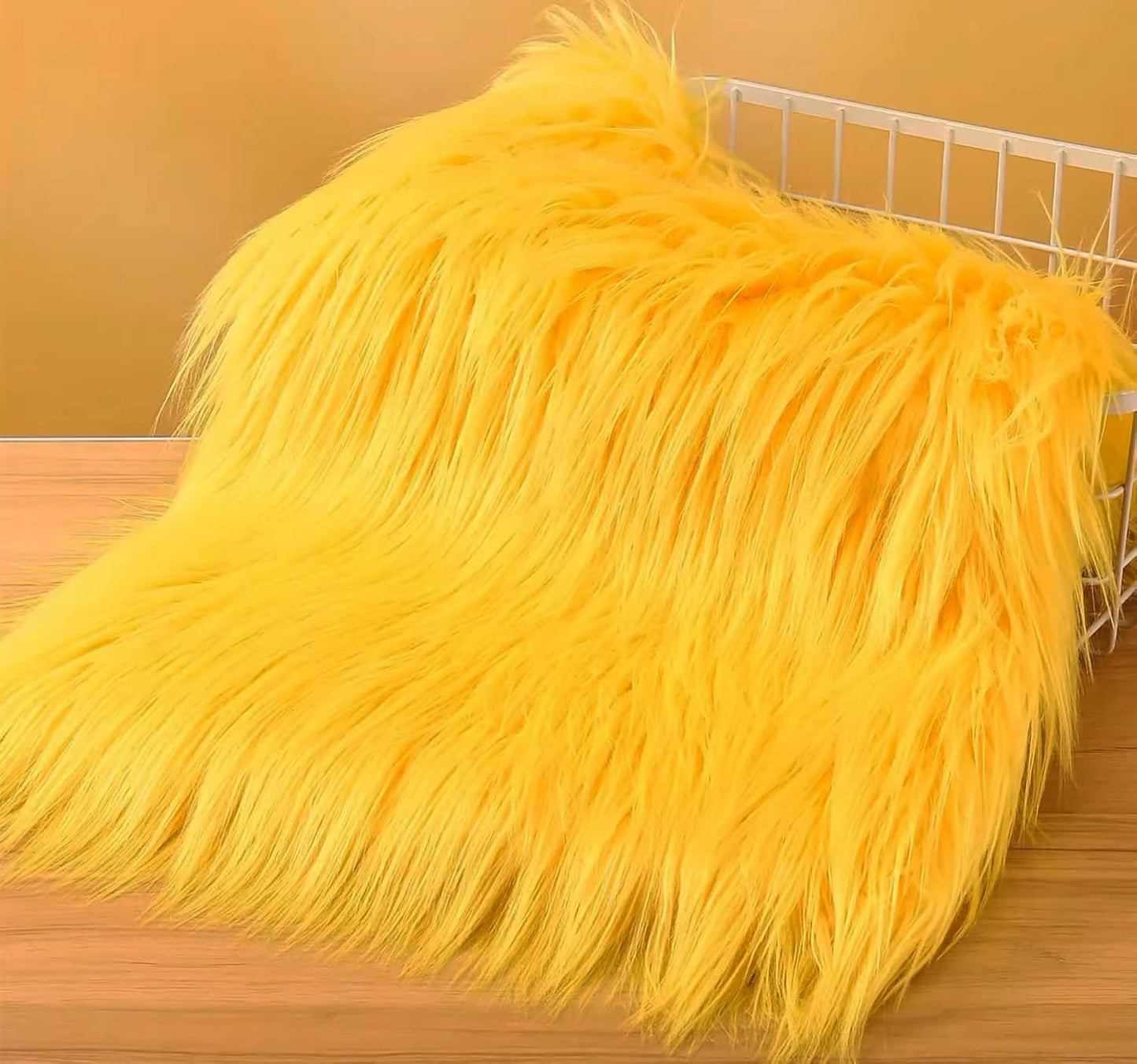 Faux Fur Fabric Square Patches for Crafts, Sewing, Costumes, Seat Pads (Yellow, 10 x 20 Inch)