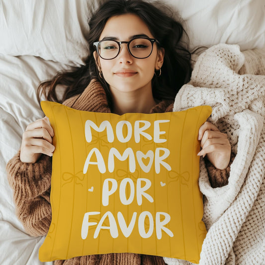Modern Eclectic Yellow Pillow Covers 18x18 Double-Sided, Preppy Room Decor, More Amor Por Favor Minimalist Coquette Bow Throw Pillow Covers for Couch Bed Girls Bedroom Dorm Apartment Decor