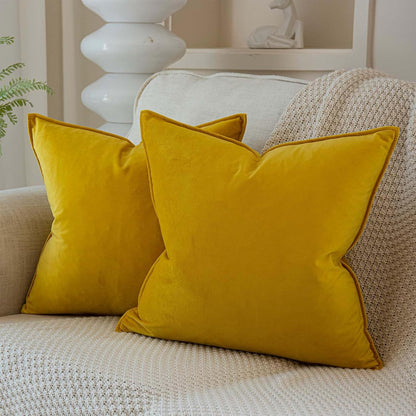 JUSPURBET 18x18 Pillow Covers Set of 2 Decorative Throw Pillow Covers Case for Couch Sofa Bed Soft Velvet Cushion Covers with Hidden Zipper for Home Decor Living Room,Lemon