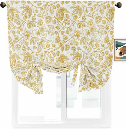 Yellow Floral Fruit Linen Tie Up Curtains Valance for Kitchen Small Window,Adjustable Living Room Bathroom Bedroom Drape Light Filtering Cafe Shade Drapery 1 Panel 42"x54" Shabby Chic Botanical Flower