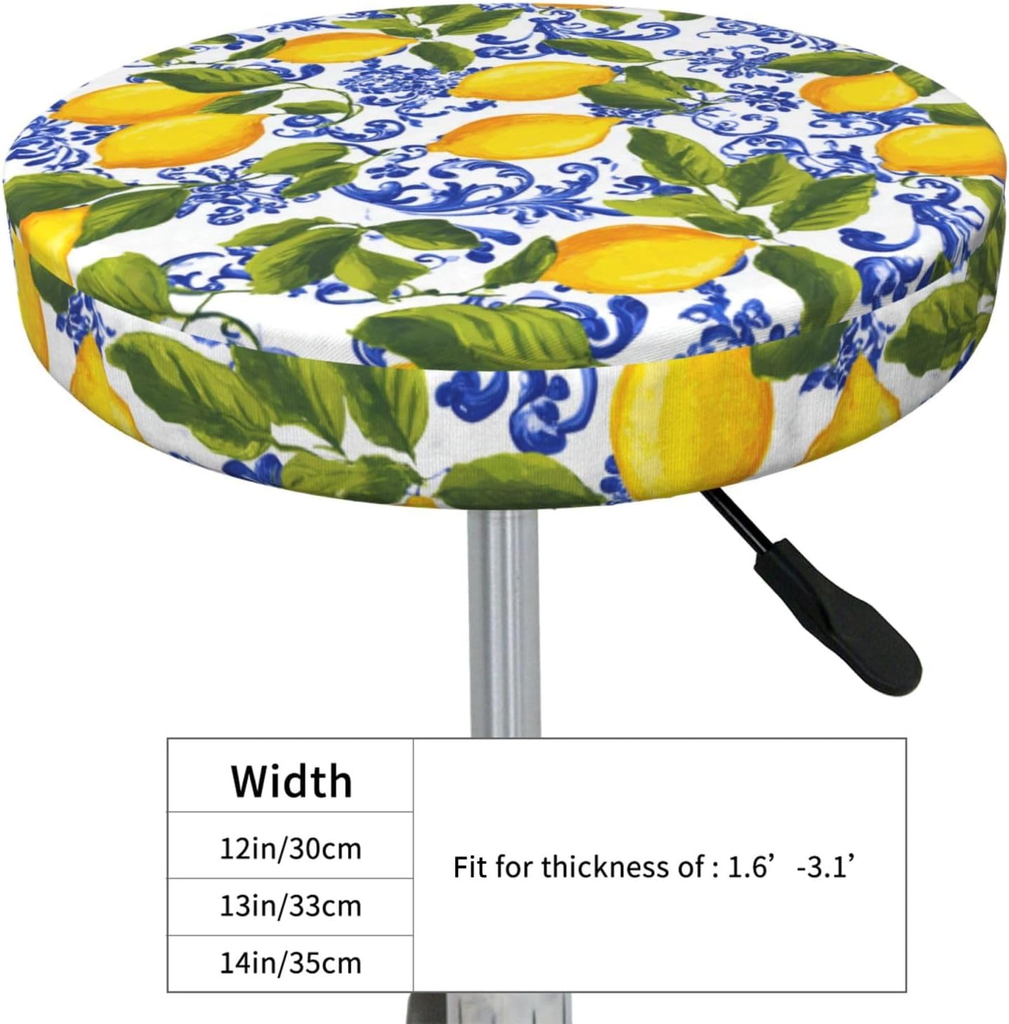 Vibrant Yellow Lemons Round Bar Stool Cover Waterproof Stool Slipcover Anti-Slip Seat Cover Cushion 13 Inch