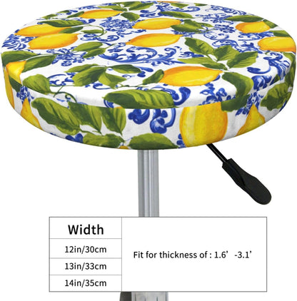 Vibrant Yellow Lemons Round Bar Stool Cover Waterproof Stool Slipcover Anti-Slip Seat Cover Cushion 13 Inch