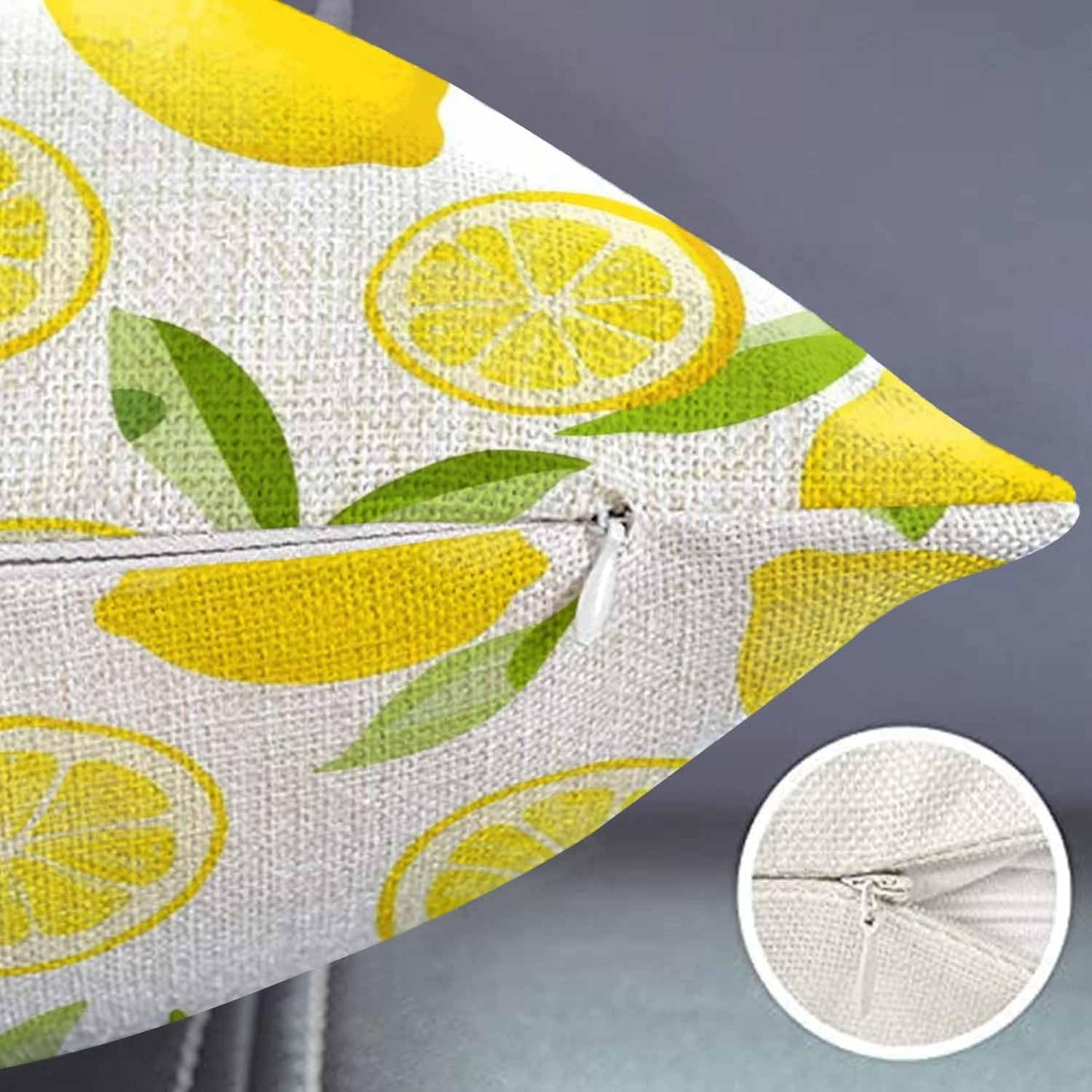 Smooffly Lemon Fruit Leaves Cotton Linen Throw Lumbar Pillow Case Cushion Cover Home Office Decorative Rectangle 12 X 20 Inches