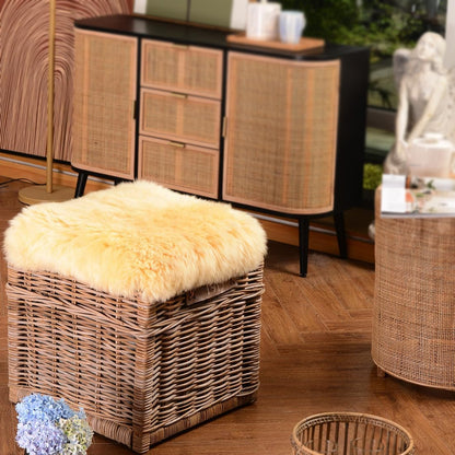 IRIWOOL Square Fur Sheepskin Chair Cover Seat Cushion Pad Super Soft Area Rugs for Living Bedroom Sofa 18" x 18" (Yellow, 18" x 18" (Pack of 1))
