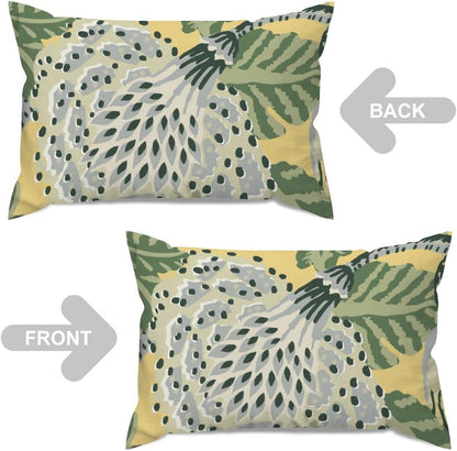 ArogGeld Green Grey Yellow Chinoiserie Floral Farmhouse Lumbar Pillow Covers Green and Yellow Flower White Linen Cushion Cover Japanese Chinoiserie Pillow Case for Living Room Bedroom 16x24in