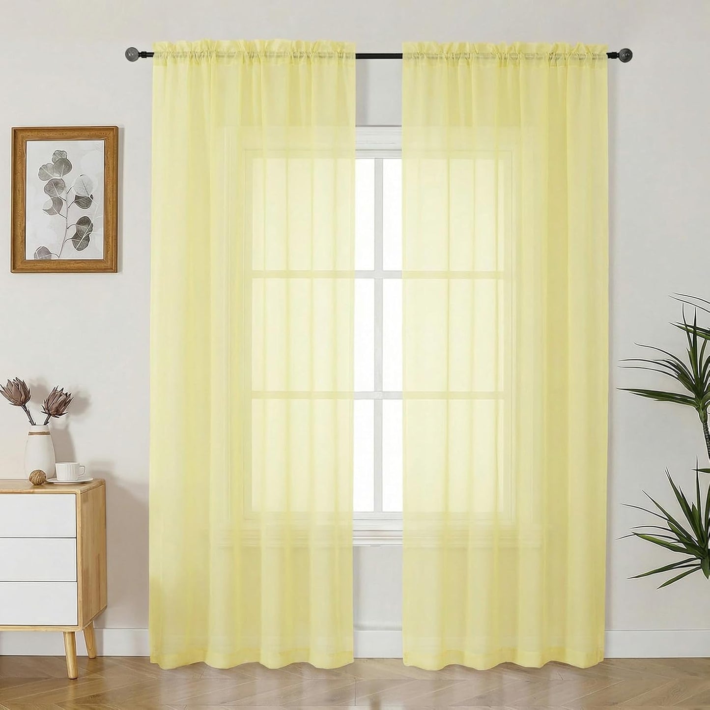 Gwine Light Yellow Sheer Curtains 84 Inches Long 2 Panels Set for Living Room, Rod Pocket Voile Bedroom Curtains, Light Filtering Solid Window Sheer Panels, Each 42Wx84L