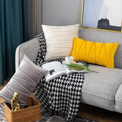 Yellow Lumbar Throw Pillow Covers Hand-Made Soft Velvet Striped Cushion Covers 12 x 20 for Couch Sofa Bedroom Car 2 Pieces Decorative Zigzag Stripe Cushion Cases