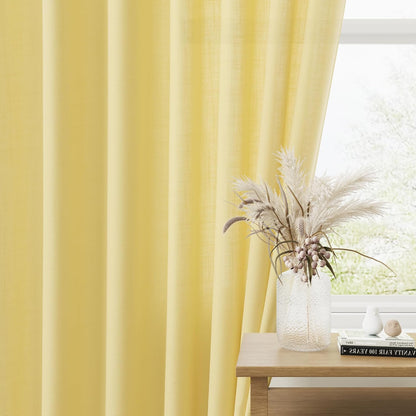 Guken Yellow Linen Curtains 84 Inch Length for Living Room Bedroom 2 Panels Set Rod Pocket Light Filtering Semi Sheer Window Curtains 52 Inch Width Boho Farmhouse Linen Drapes, W52xL84