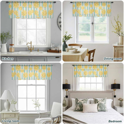 Yellow Lemon Sheer Curtain 18 Inch Long Teal Stripes Linen Background Light Filtering Rod Pocket Voile Curtain Valance for Bedroom Kitchen Cafe Window 54" W x 18" L