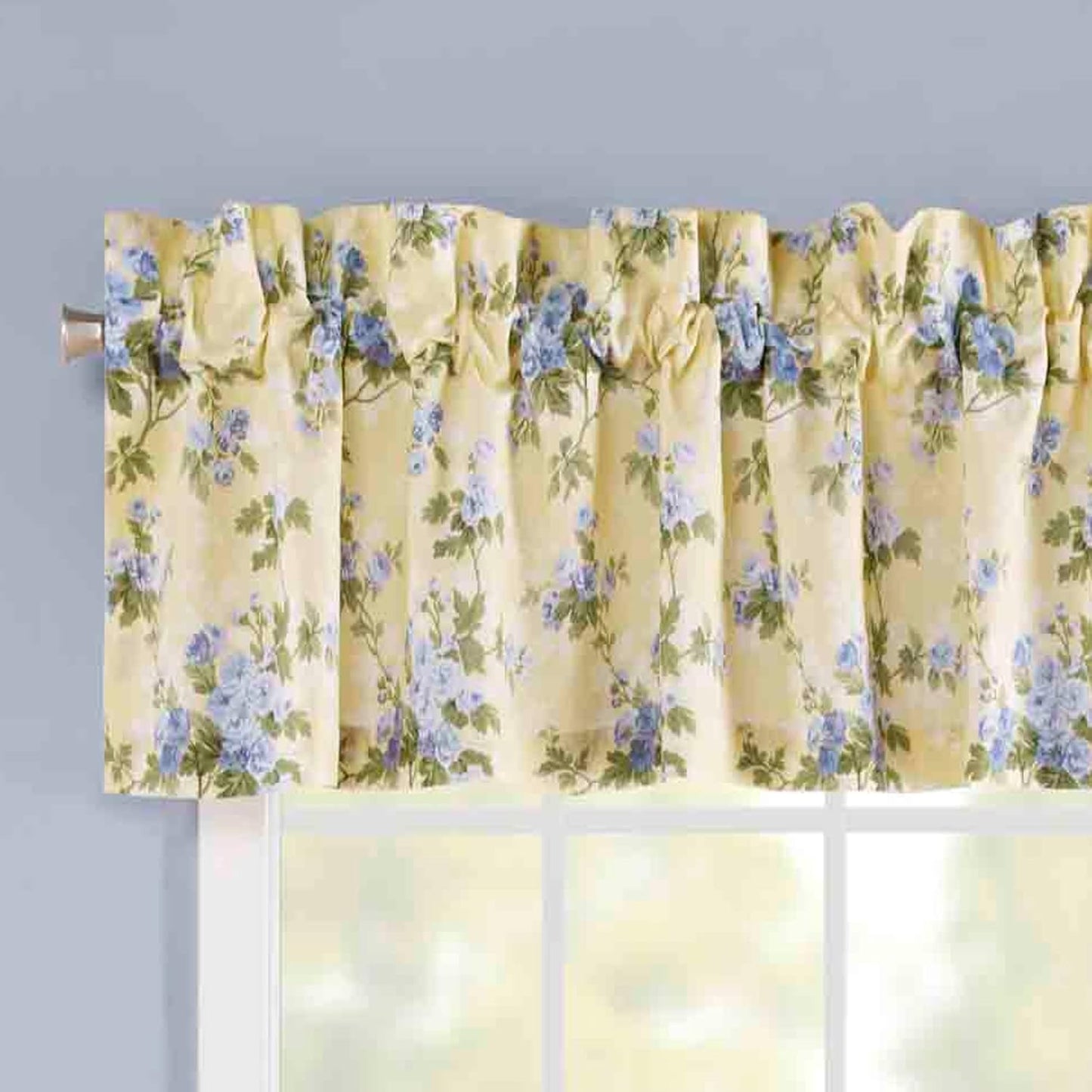 Laura Ashley - Valance, 100% Soft Cotton Window Treatment with Rod Pocket, Lightweight & Machine Washable, Floral Printed Curtain (Cassidy Yellow, 15" x 86")