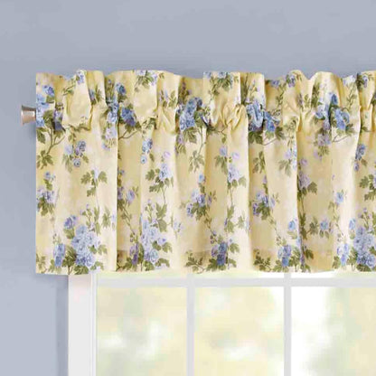 Laura Ashley - Valance, 100% Soft Cotton Window Treatment with Rod Pocket, Lightweight & Machine Washable, Floral Printed Curtain (Cassidy Yellow, 15" x 86")