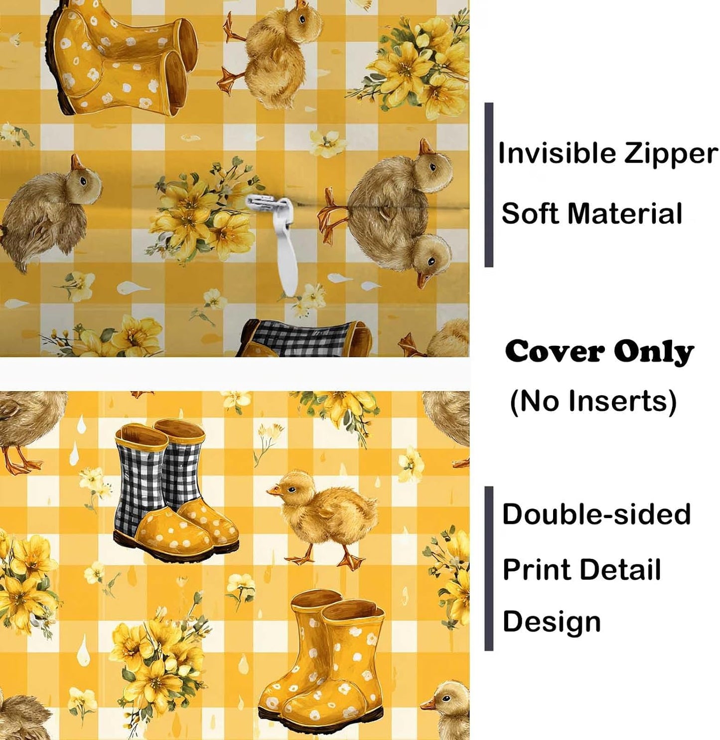 Duck Yellow Gingham Throw Pillow Covers 18x18 Inch, Set of 2 | Spring Farmhouse Square Cushion Cases for Couch Bedroom Nursery | Easter Farm Animal Home Decor, Decorative Pillowcases
