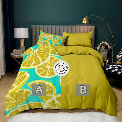 Vector Illustration Fruit Lemon Slice Microfiber Duvet Cover Set Twin (68 x 90 in) 2pcs Bedding Set for Kids Girls Boys Teens Room Decor, Ultra Soft Comforter Quilt Cover with 1 Pillow Shams, Yellow