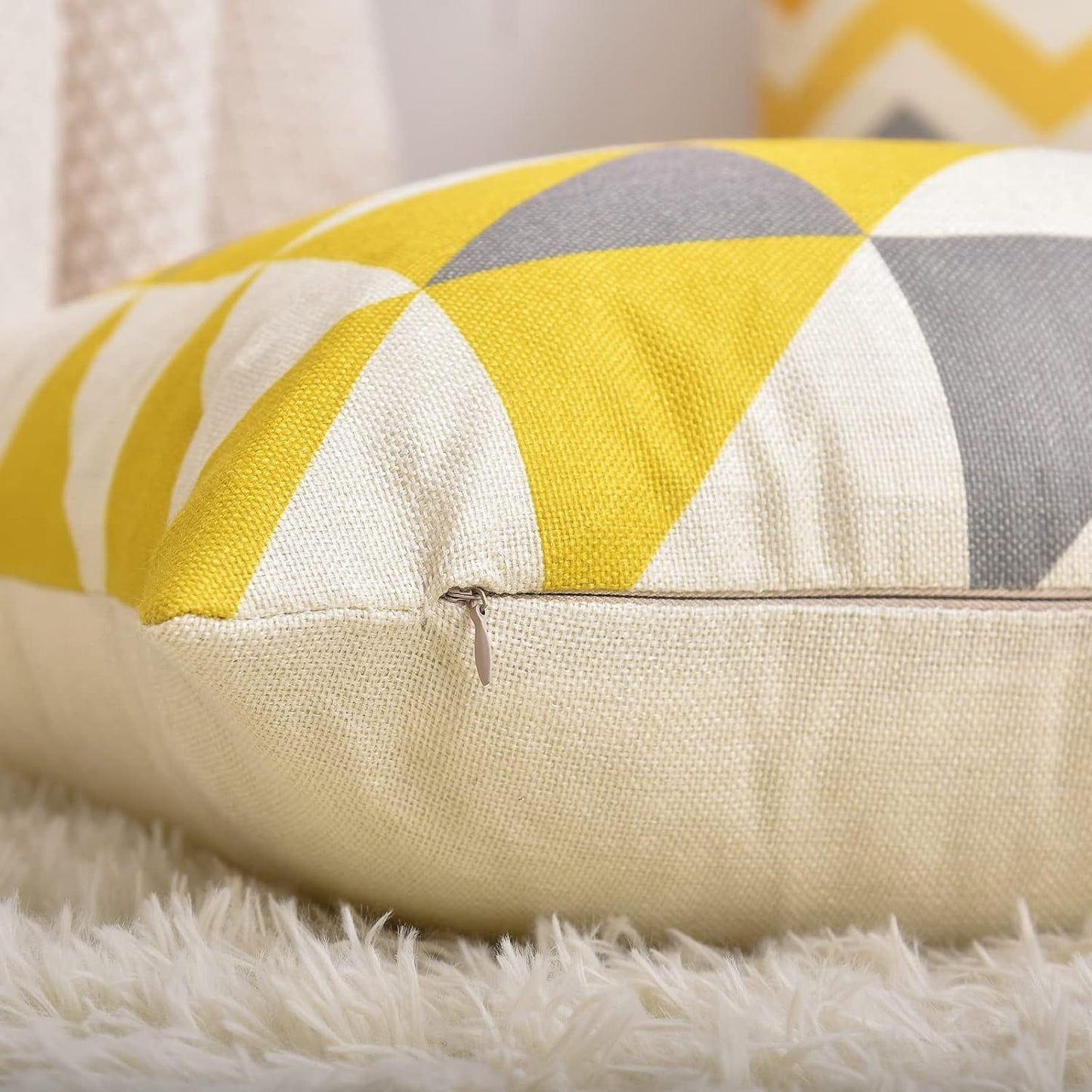 Tosewever Set of 4 Decorative Geometric Yellow Grey 18 x 18 Inches Throw Pillow Covers - Modern Pattern Linen Square Pillow Cushion Case for Sofa Couch Bed Home Decor Outdoor (18" x 18", Yellow/Gray)