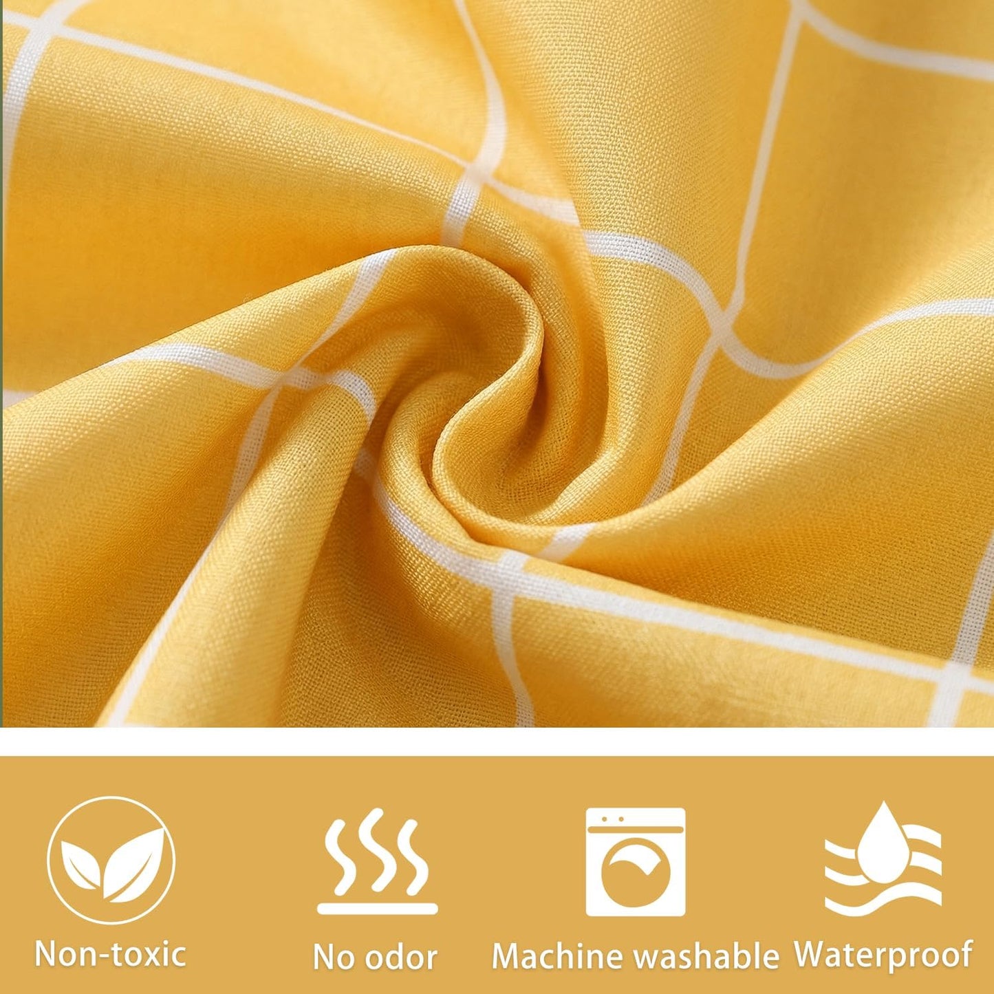 3 in 1 Shower Curtain Set, Checkered Minimalist Shower Curtain and PEVA Liner Sets swith 12 Metal Double Sided Shower Curtain Hooks, White Line Simple Modern Shower Curtain for Bathroom, 72x72, Yellow
