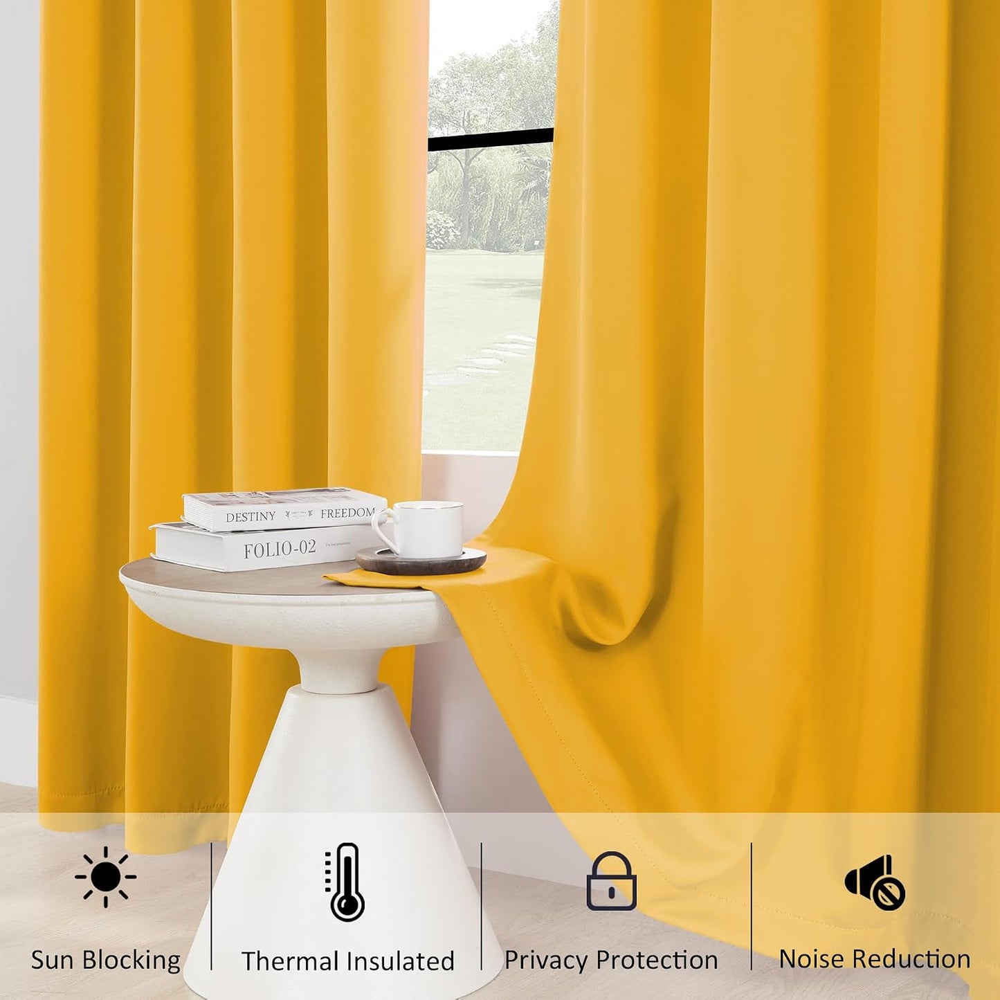 HUTO Blackout Curtains and Drapes for Bedroom - Extra Long Room Darkening Thermal Insulated Solid Window Antique Copper Grommet Draperies for Living Room (Gold Yellow, 1 Pair, 52 x 96-Inch)