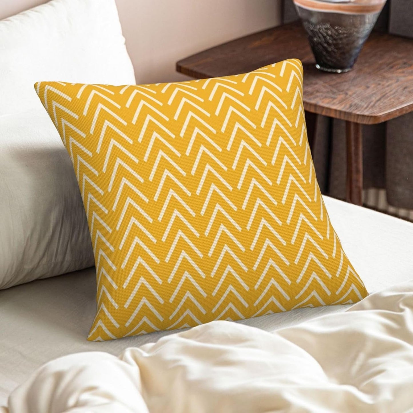 Modern Pillow Covers Yellow Cream Stripes Herringbone Print Decorative Throw Pillows Covers 20x20 Inch Set of 2 Boho Bohemian Pillowcase Farmhouse Cushion Cover for Couch Sofa Bedroom