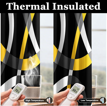 weesire Black and Yellow Blackout Curtains for Bedroom Living Room 2 Panels 100% Blackout Modern Circle Pattern Curtains Abstract Stripe Curtains, 52x84 Inches