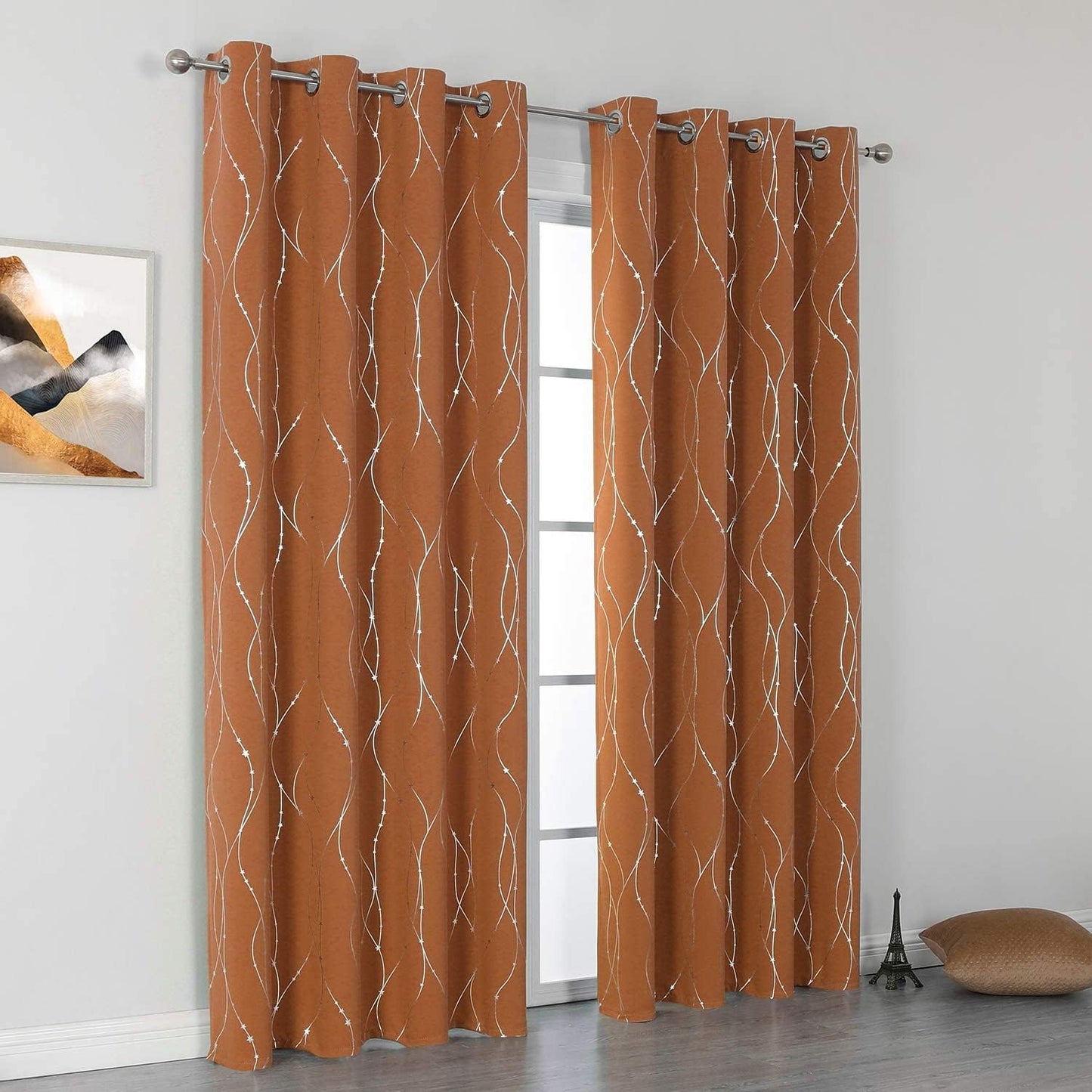 SMILE WEAVER Christmas Blackout Curtains 84 Inch Long 2 Panels for Living Room,Pumpkin Yellow Room Darkening Curtain Star Print Design Noise Reducing Thermal Insulated Window Drapes,Orange