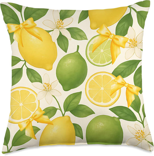 Summertime Lemons Limes And Yellow Coquette Bows Throw Pillow