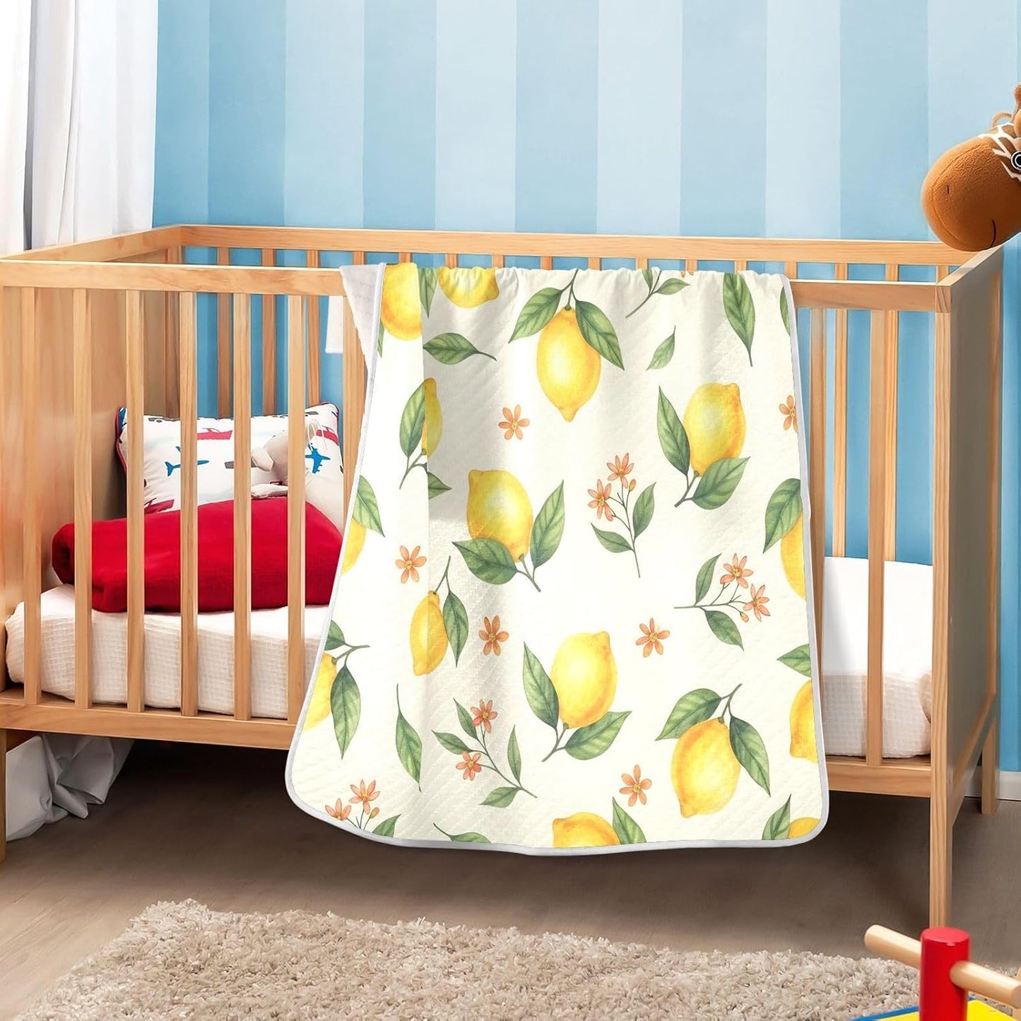Yellow Lemons Baby Blanket 30"x40", Soft Cotton Toddler Blankets for Girls Boys with Warm Middle Layer, Lightweight Receiving Blanket for Newborn Crib Stroller