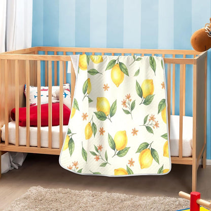 Yellow Lemons Baby Blanket 30"x40", Soft Cotton Toddler Blankets for Girls Boys with Warm Middle Layer, Lightweight Receiving Blanket for Newborn Crib Stroller