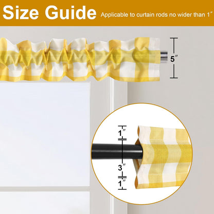 XWZO Sleeve Topper with Top Bottom Ruffle Sleeves Valances Home Décor Window Treatment Bedroom Nursery Kitchen Window Curtain Header, 58" x 5",1 Piece, Checkered-Yellow & White