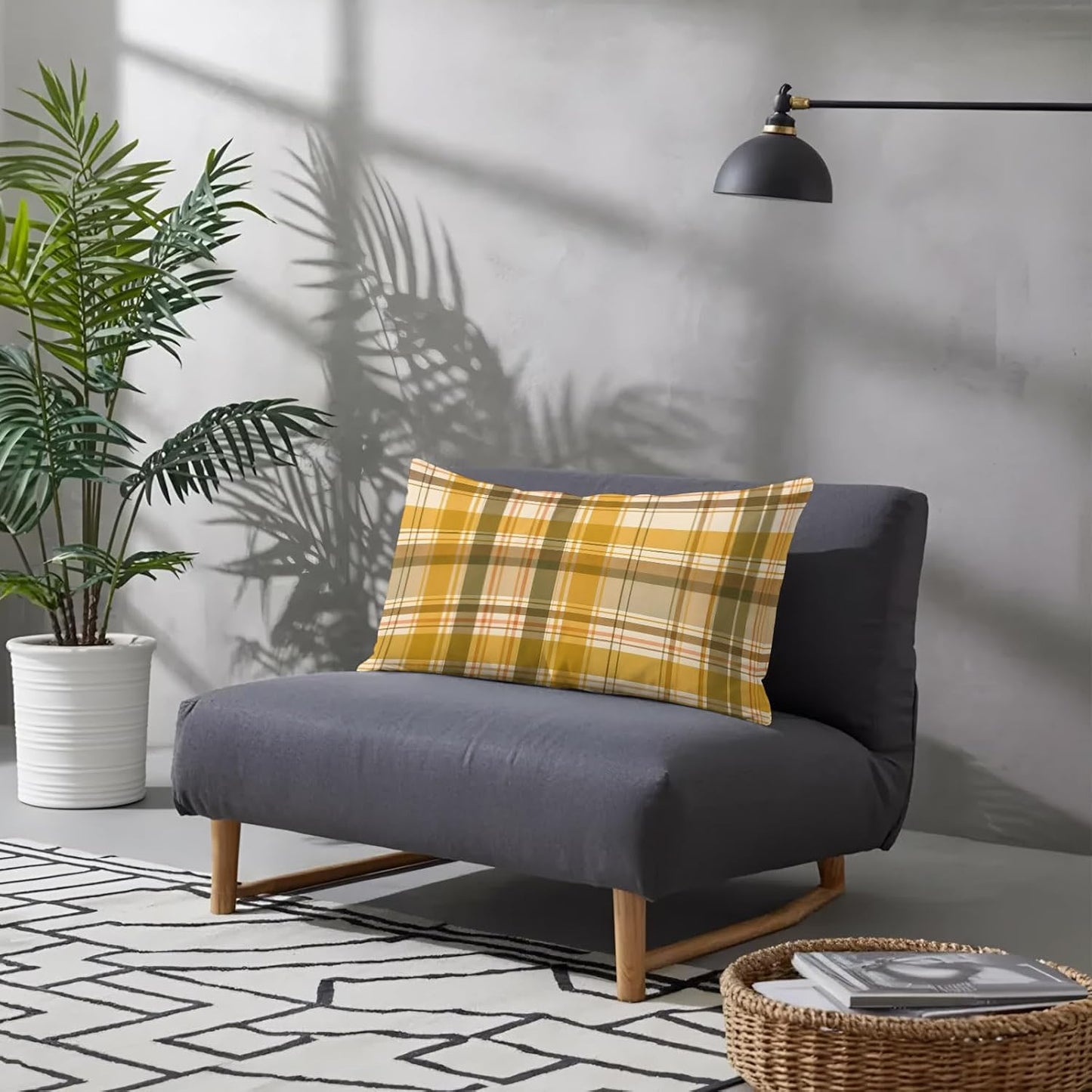 T&H XHome Pastoral Plaid Pillow case 20x40 Inch Fall Check Thanksgiving Yellow Soft Short Plush Pillowcases with Envelope Closure Pillow Cover Bed Pillow Shams for Bed Sofa Car 1PC