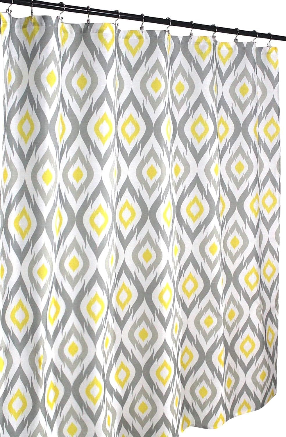 Serafina Home Yellow and White Fabric Shower Curtain for Bathroom: Contemporary Geometric Medallion Design Light Grey Diamond Silhouettes