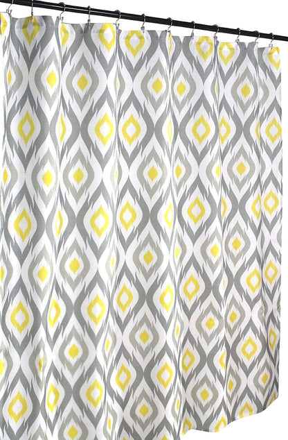 Serafina Home Yellow and White Fabric Shower Curtain for Bathroom: Contemporary Geometric Medallion Design Light Grey Diamond Silhouettes