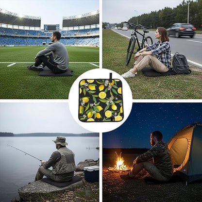 Yellow Lemon Print Fold Away Seat Cushion Portable Outdoor Pad Polyester Bleacher Bench Mat Travel Picnic Pad