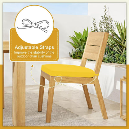 Cozyide Outdoor Chair Cushions, Waterproof Patio Seat Cushions with Adjustable Straps, Round Corner Patio Chair Cushions for Garden, Yellow, 17x16x2 Inch (Pack of 2)