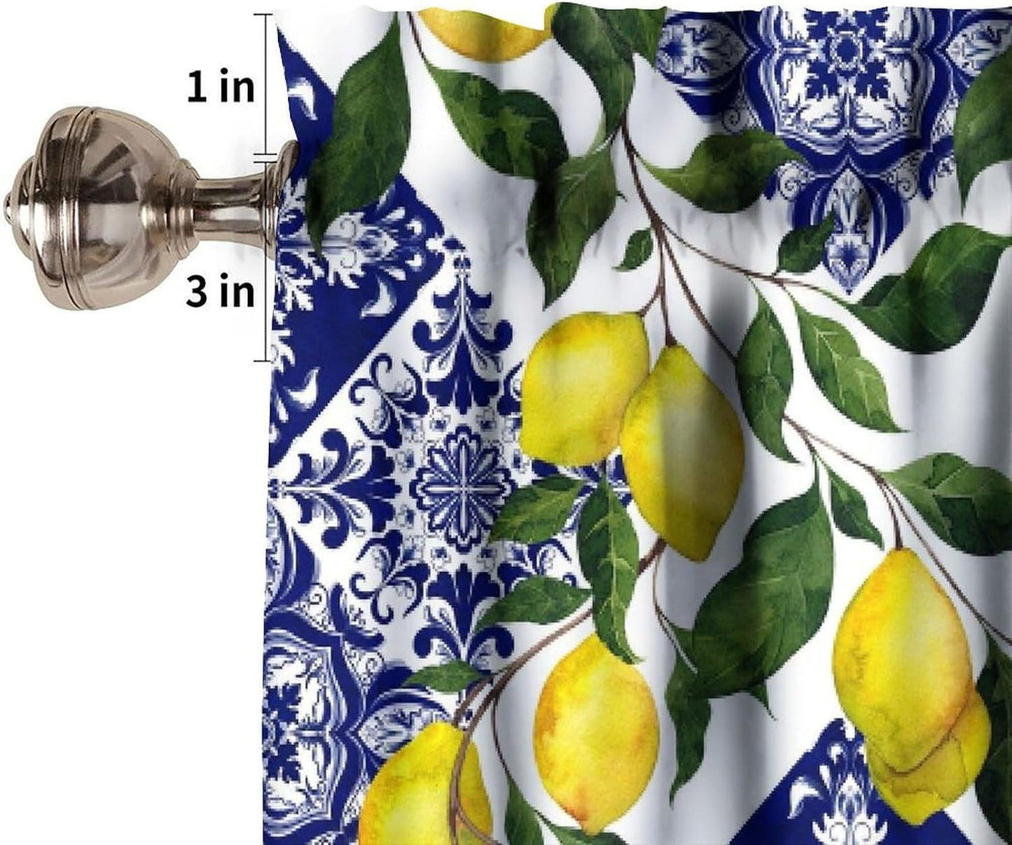 Blue Tiles Lemon Valance Curtain Summer Fruit Chic Rod Pocket Valance Window Treatments Short Curtains for Kitchen Farmhouse Living Room Bathroom Decor 54x18inch