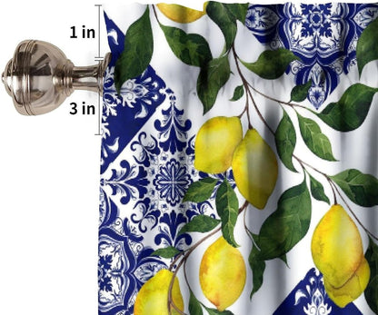 Blue Tiles Lemon Valance Curtain Summer Fruit Chic Rod Pocket Valance Window Treatments Short Curtains for Kitchen Farmhouse Living Room Bathroom Decor 54x18inch