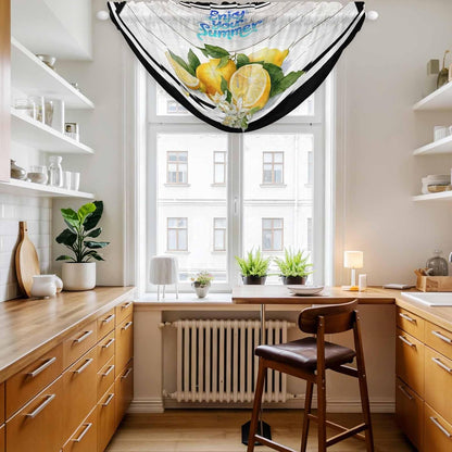 Waterfall Valance Curtain, Summer Lemon Flower Leaf Semi Sheer Kitchen Curtains Luxury Waterfall Valances for Windows, Farmhouse Wood Plank Black White Line Rod Pocket Curtain Valance for Living Room