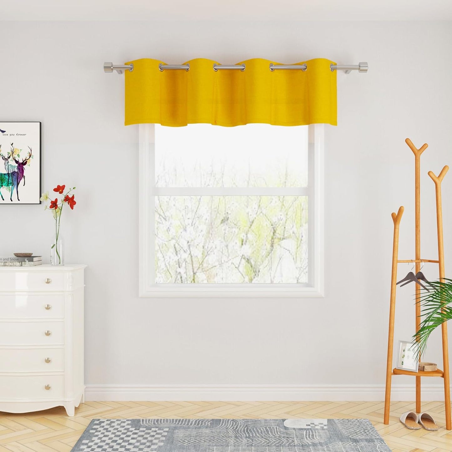 UPOPO Yellow Valance Curtains Toppers Living Room Linen Textured 18 inch Length Kitchen Short Small Mini Bedroom Window Curtain Valance Cabinet Caravan 1 Piece Grommet Top