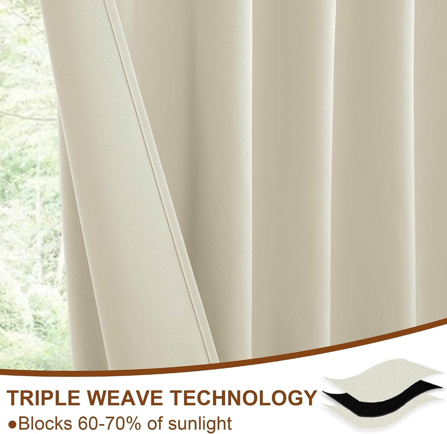 DWCN Cream Yellow Back Tab Curtains 84 inches Long for Living Room - Room Darkening Tieable Thermal Insulated Light Blocking Window Treatment Panels for Bedroom, 52 x 84 Inch, 2 Panels, Cream Yellow