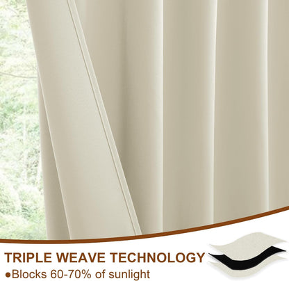 DWCN Cream Yellow Back Tab Curtains 84 inches Long for Living Room - Room Darkening Tieable Thermal Insulated Light Blocking Window Treatment Panels for Bedroom, 52 x 84 Inch, 2 Panels, Cream Yellow