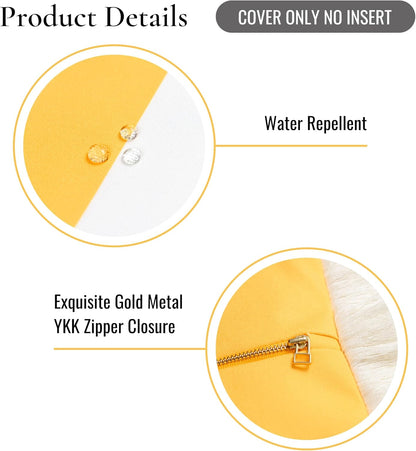 Hofdeco Premium Coastal Patio Indoor Outdoor Pillow Cover Only, 20"x20" Water Resistant for Backyard, Couch, Yellow Stripe Fringe