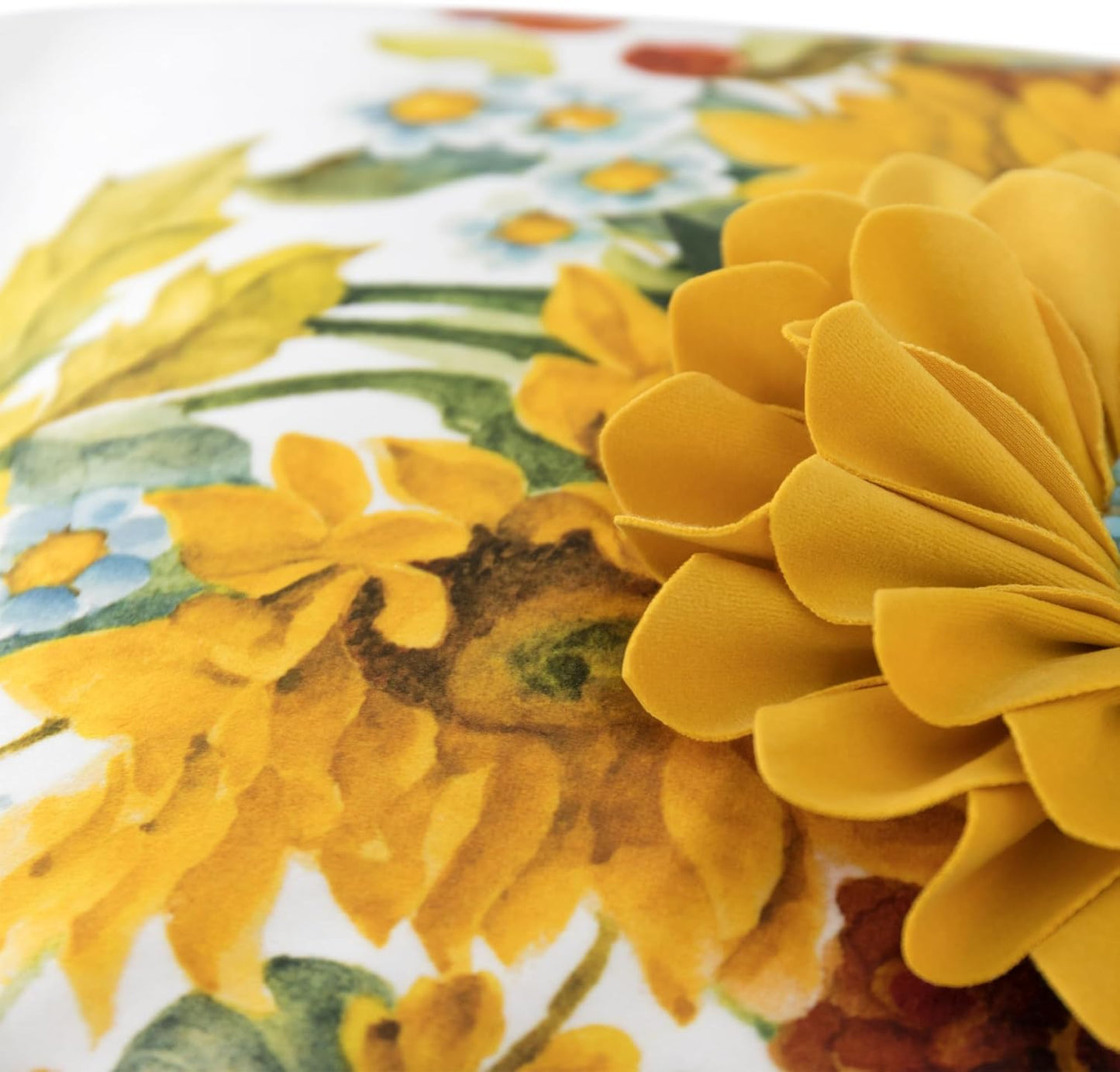JWH 3D Sunflower Throw Pillow Cover 18x18 Inches White Yellow | Velvet, Handmade, Stereo Flower Design, Decorative Cushion Case, Bed Sofa Couch Home, Summer Pops