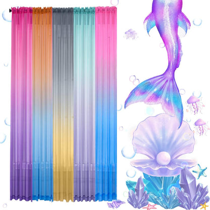 Yancorp Bedroom Curtains 84 inch Length Sheer Curtain Linen Yellow Grey Ombre Rod Pocket Drapes for Girls Living Room Mermaid Bedroom Nursery Kids Window Decor,1 Panel(Yellow Grey, 40"x84")