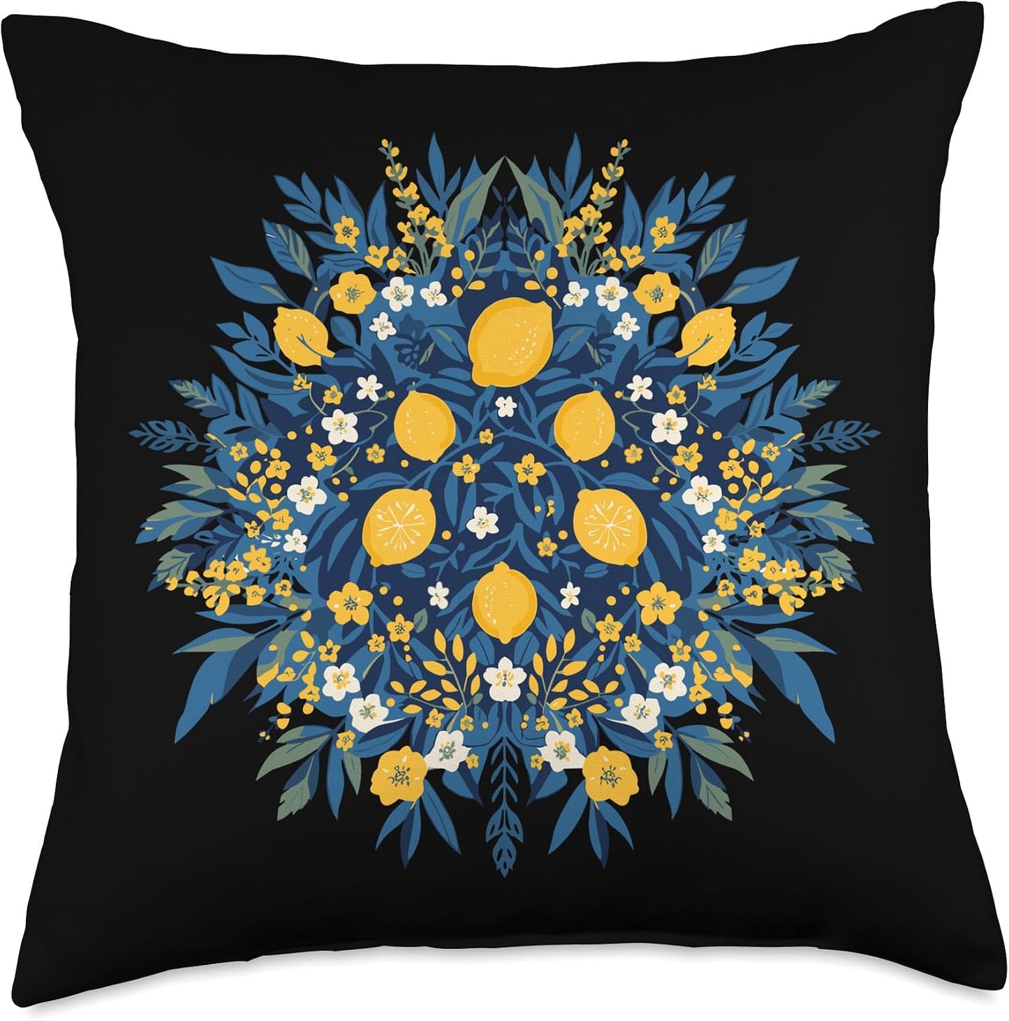 Summer Lemon Bouquet Floral Citrus Botanical Throw Pillow