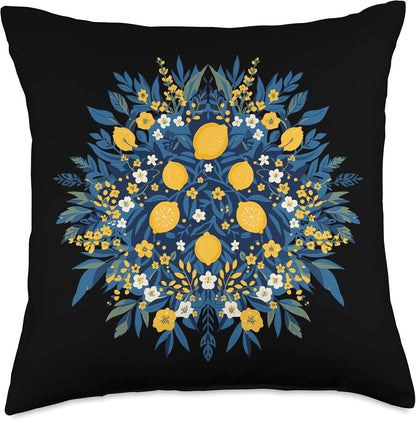Summer Lemon Bouquet Floral Citrus Botanical Throw Pillow