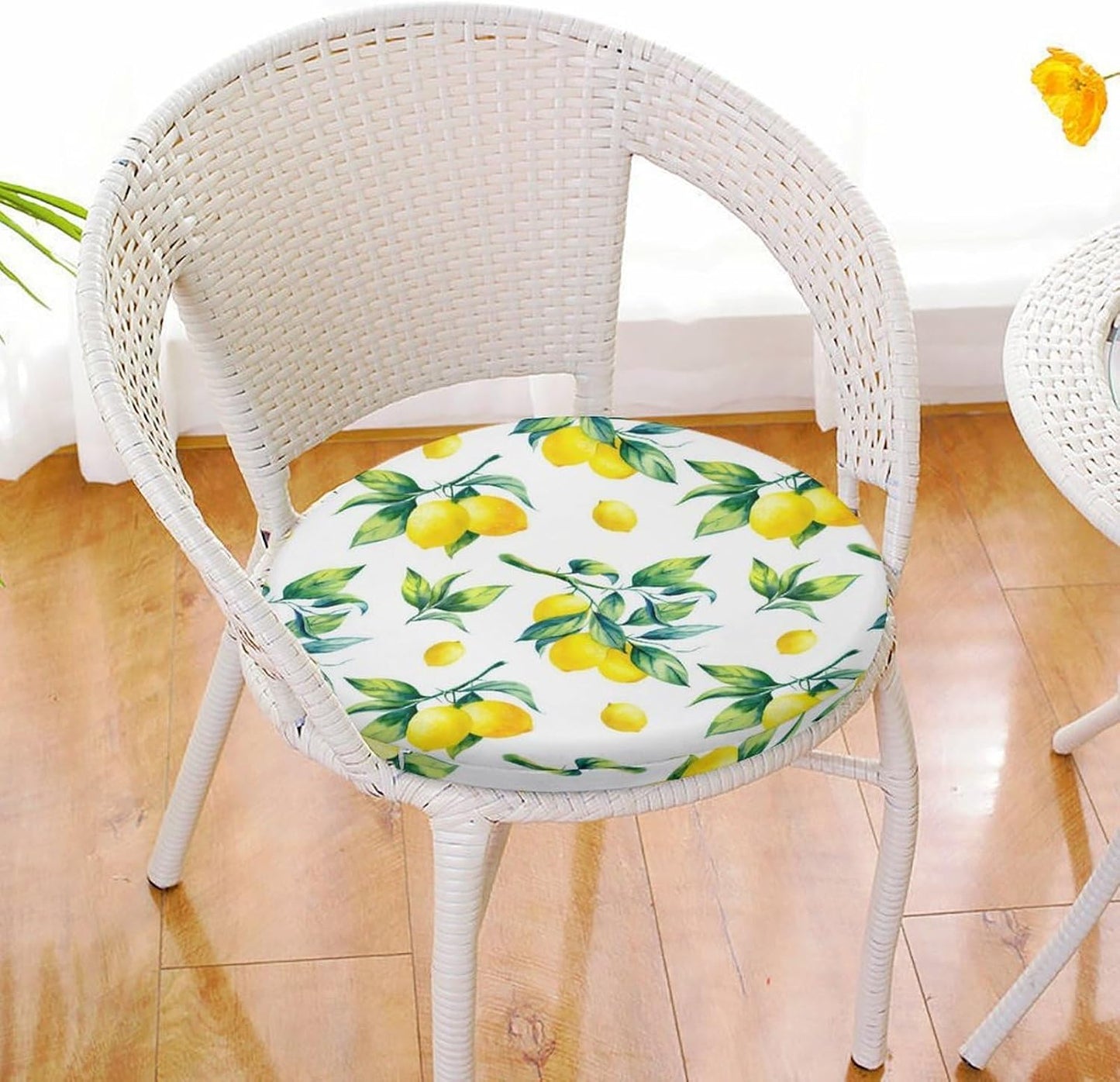 Yellow Lemons Premium Round Memory Foam Seat Cushion，Removable Cover, All Season Comfort, Durable Support