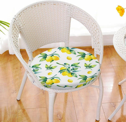 Yellow Lemons Premium Round Memory Foam Seat Cushion，Removable Cover, All Season Comfort, Durable Support