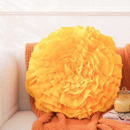 Yellow 3D Flower Throw Pillow Covers for Sofa Couch,Yellow Round Floral Cushion for Bedroom，Home Decorative Accent Pillow Case for Living Room,Yellow Flower Pillow for Kids