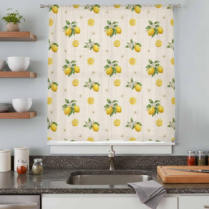 Sheer Curtains 63 Inches Long for Living Room/Bedroom, Cute Lemon Summer Rod Pocket Voile Kitchen Curtains & Drapes Window Treatment 1 Panel, 52"W x 63"L Farmhouse Floral Retro Linen Texture